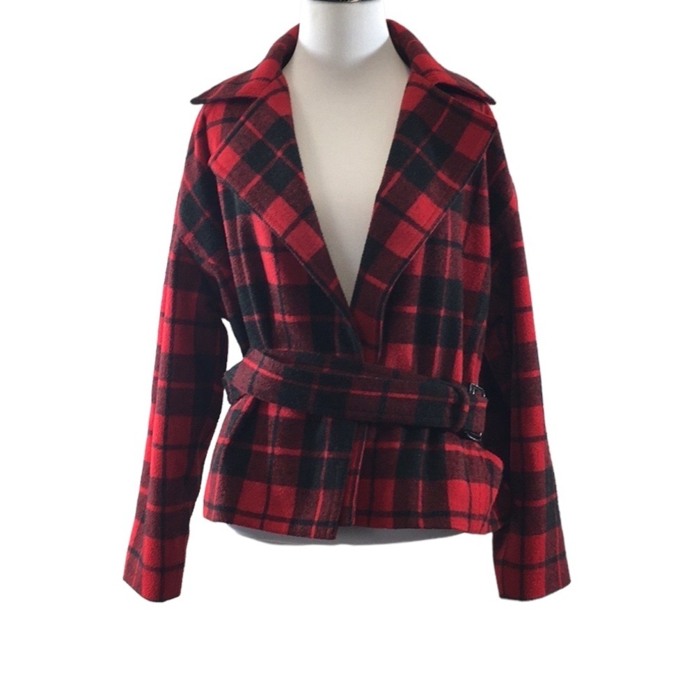 The Limited‎ Vintage Red Black Plaid Flannel Jacket Womens SP Wool Blend Coat